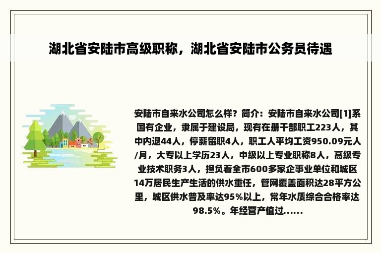 湖北省安陆市高级职称，湖北省安陆市公务员待遇