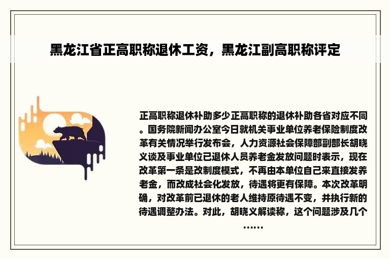 黑龙江省正高职称退休工资，黑龙江副高职称评定