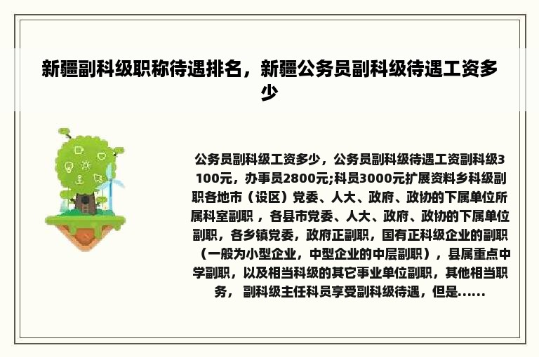 新疆副科级职称待遇排名，新疆公务员副科级待遇工资多少