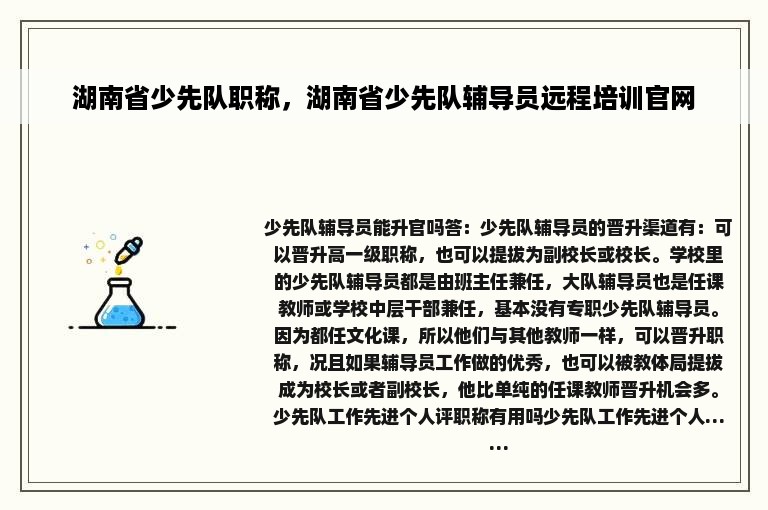 湖南省少先队职称，湖南省少先队辅导员远程培训官网