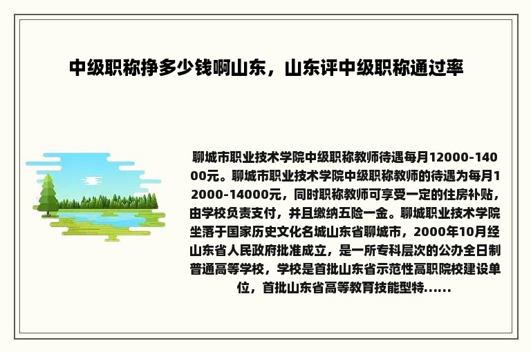 中级职称挣多少钱啊山东，山东评中级职称通过率