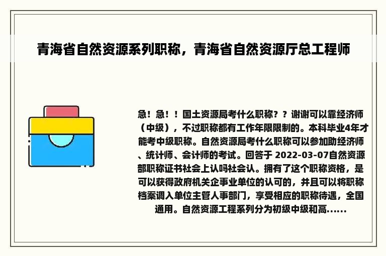 青海省自然资源系列职称，青海省自然资源厅总工程师