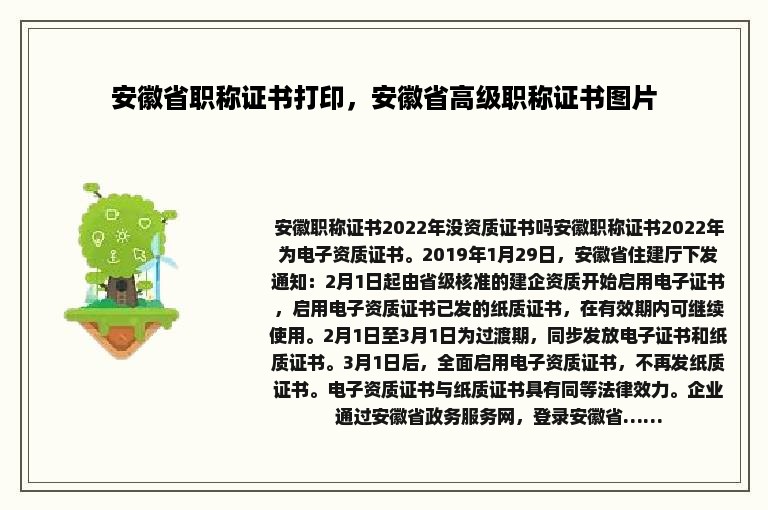 安徽省职称证书打印，安徽省高级职称证书图片