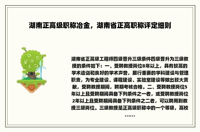 湖南正高级职称冶金，湖南省正高职称评定细则