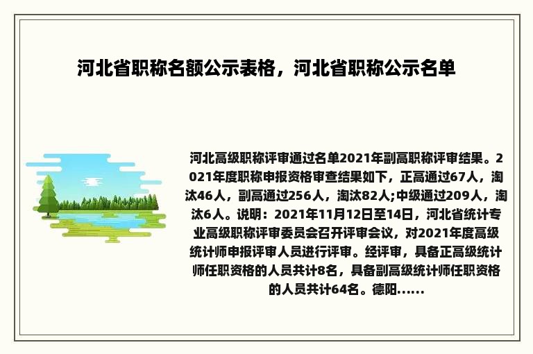 河北省职称名额公示表格，河北省职称公示名单