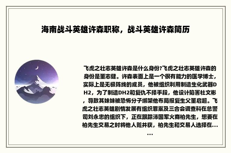 海南战斗英雄许森职称，战斗英雄许森简历