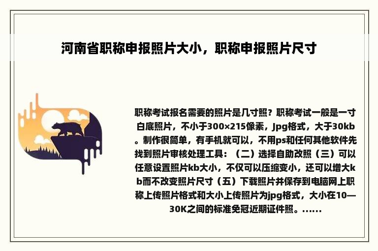 河南省职称申报照片大小，职称申报照片尺寸