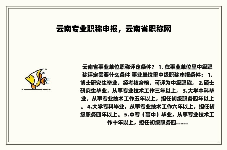 云南专业职称申报，云南省职称网