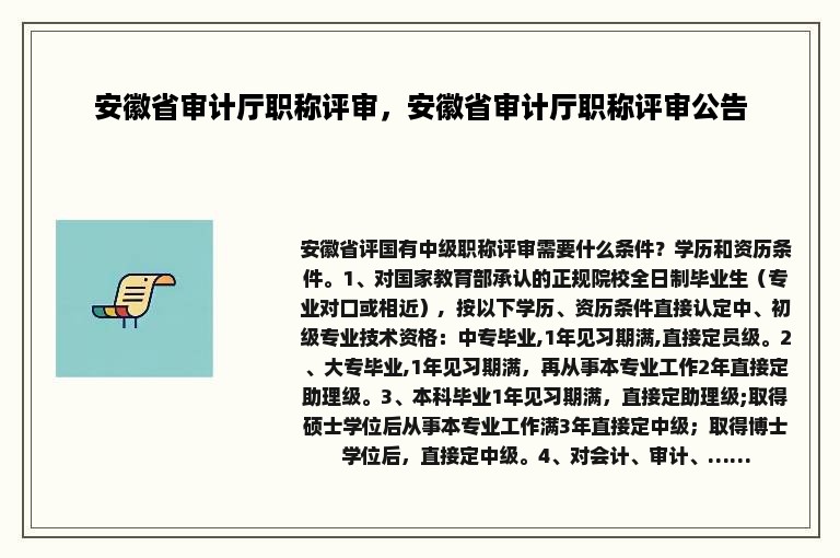 安徽省审计厅职称评审，安徽省审计厅职称评审公告