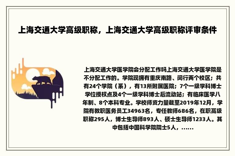 上海交通大学高级职称，上海交通大学高级职称评审条件