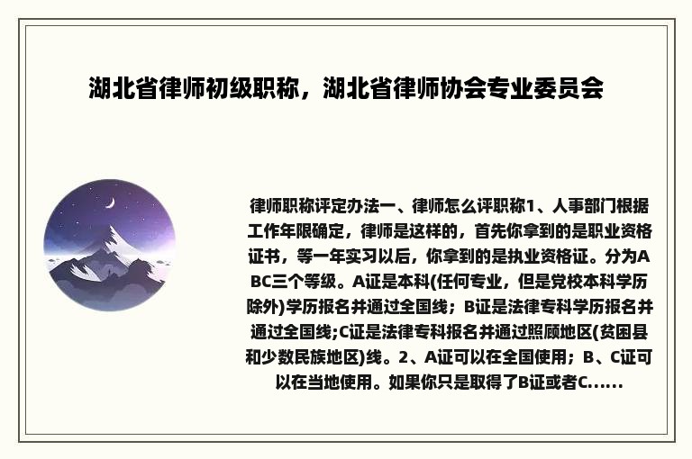 湖北省律师初级职称，湖北省律师协会专业委员会