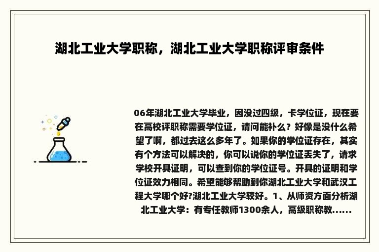 湖北工业大学职称，湖北工业大学职称评审条件