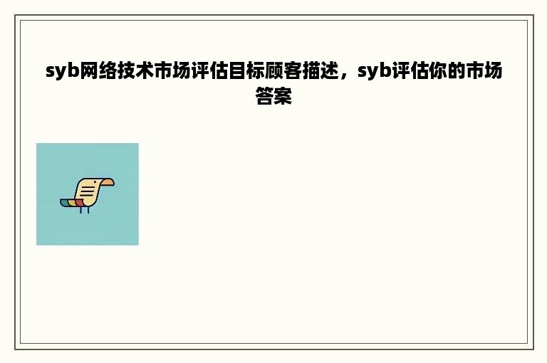 syb网络技术市场评估目标顾客描述，syb评估你的市场答案