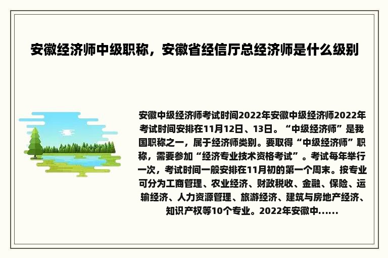 安徽经济师中级职称，安徽省经信厅总经济师是什么级别