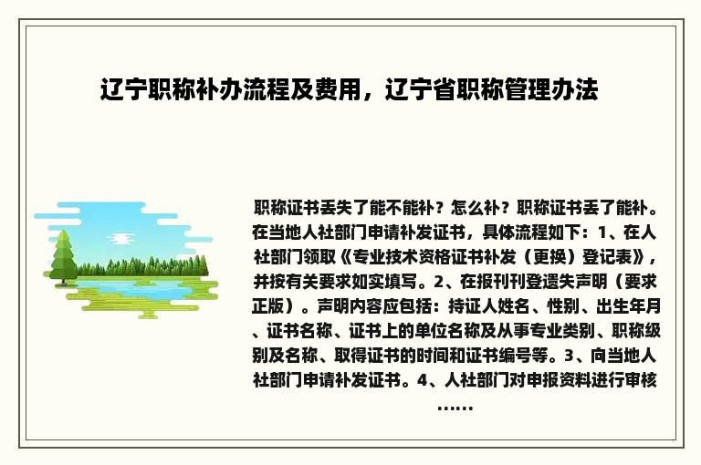 辽宁职称补办流程及费用，辽宁省职称管理办法