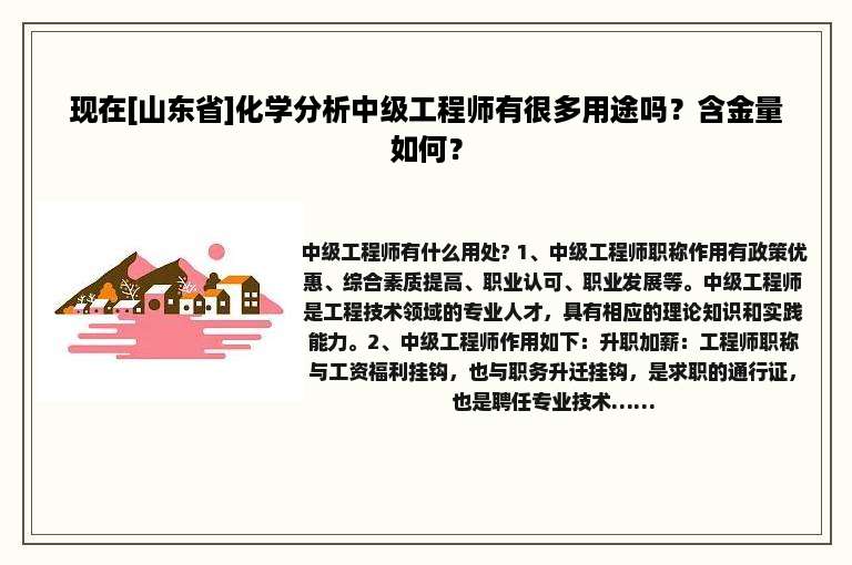 现在[山东省]化学分析中级工程师有很多用途吗？含金量如何？