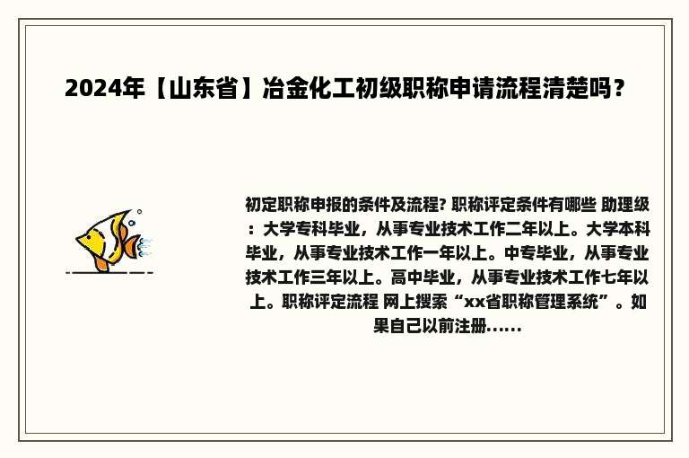 2024年【山东省】冶金化工初级职称申请流程清楚吗？