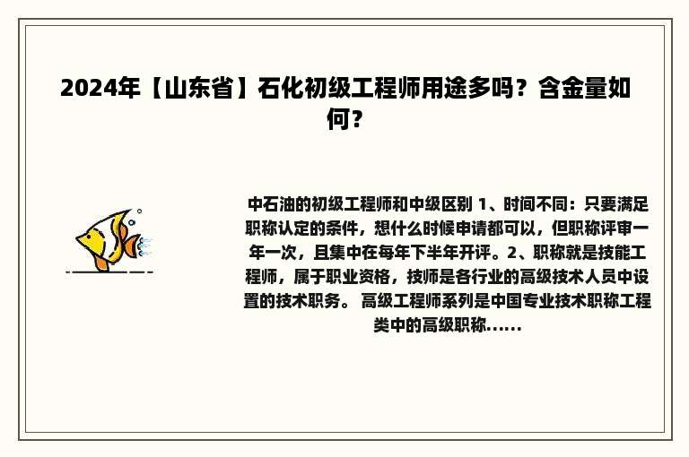 2024年【山东省】石化初级工程师用途多吗？含金量如何？