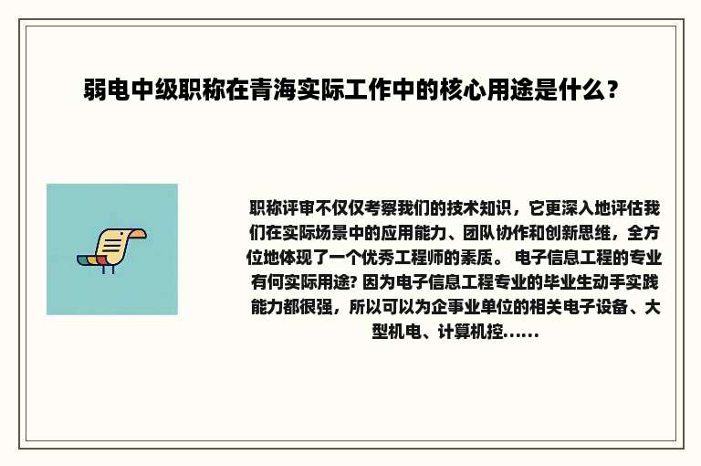 弱电中级职称在青海实际工作中的核心用途是什么？