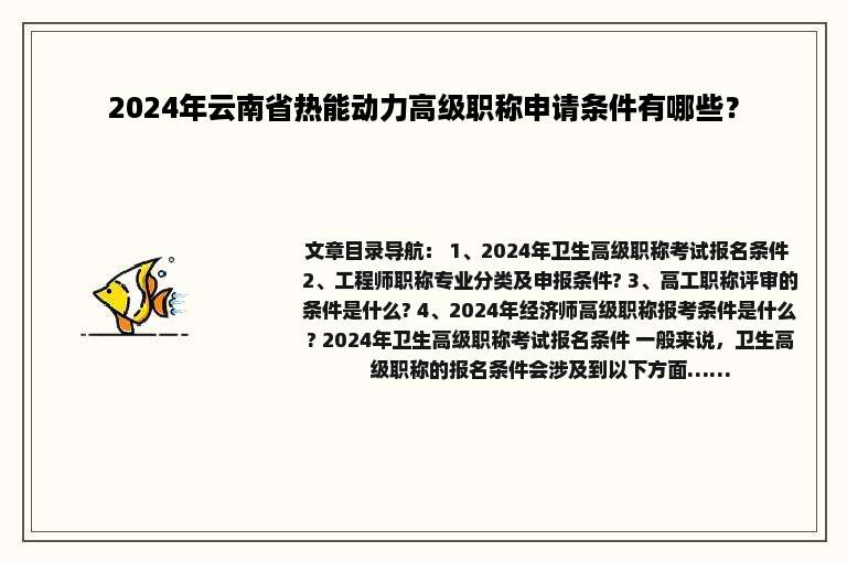 2024年云南省热能动力高级职称申请条件有哪些？