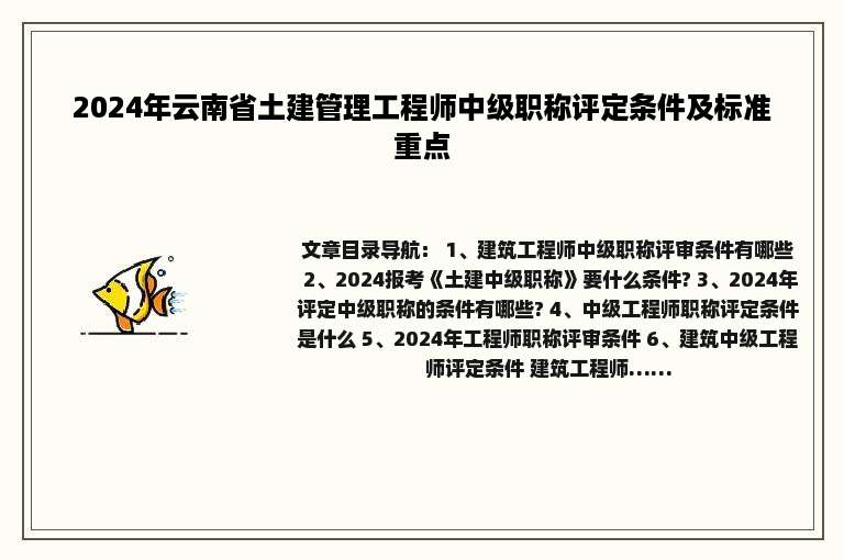 2024年云南省土建管理工程师中级职称评定条件及标准重点