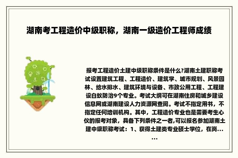 湖南考工程造价中级职称，湖南一级造价工程师成绩