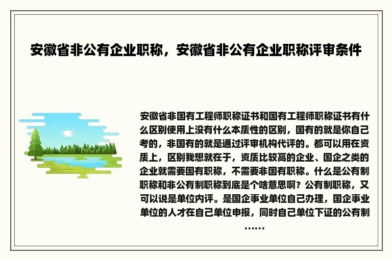 安徽省非公有企业职称，安徽省非公有企业职称评审条件