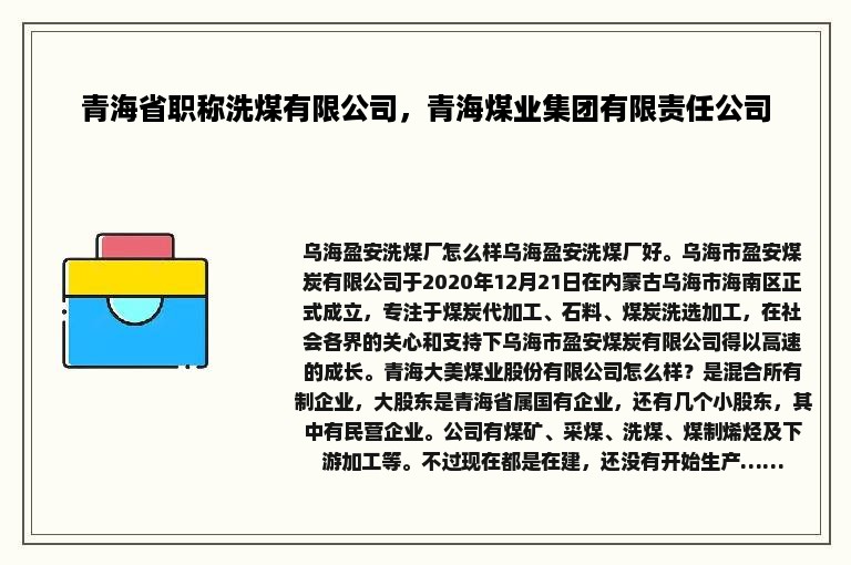 青海省职称洗煤有限公司，青海煤业集团有限责任公司