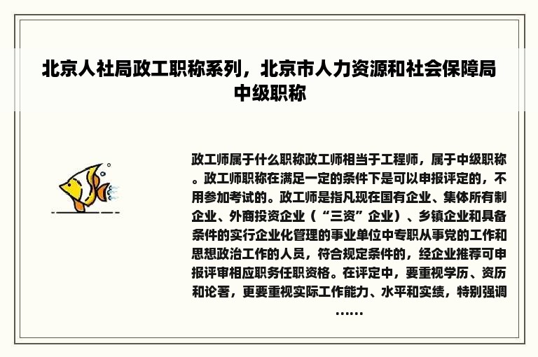 北京人社局政工职称系列，北京市人力资源和社会保障局中级职称