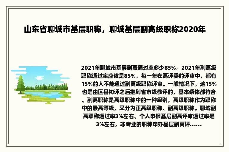 山东省聊城市基层职称，聊城基层副高级职称2020年