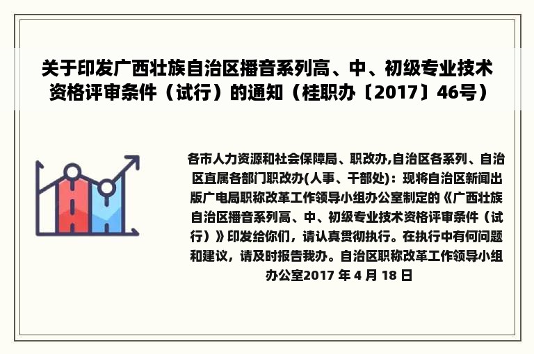 关于印发广西壮族自治区播音系列高、中、初级专业技术资格评审条件（试行）的通知（桂职办〔2017〕46号）