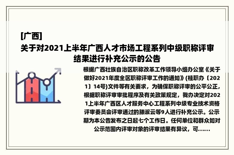 [广西]
关于对2021上半年广西人才市场工程系列中级职称评审结果进行补充公示的公告