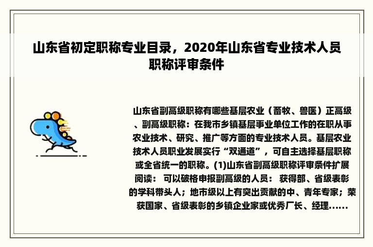 山东省初定职称专业目录，2020年山东省专业技术人员职称评审条件