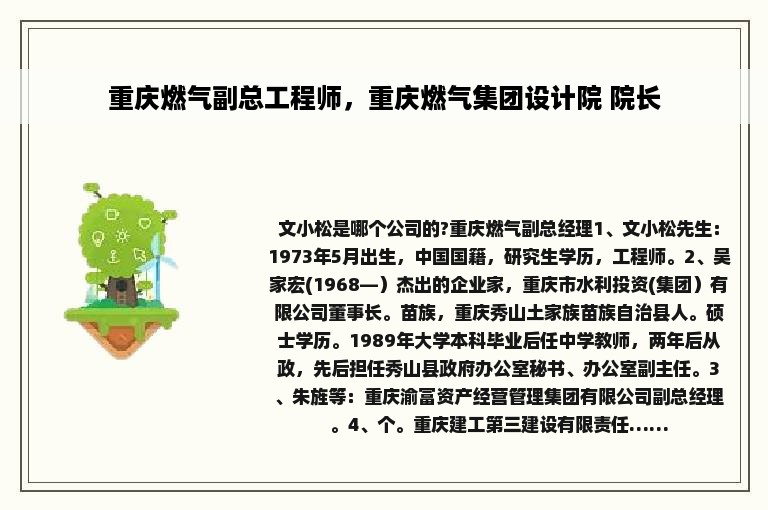 重庆燃气副总工程师，重庆燃气集团设计院 院长