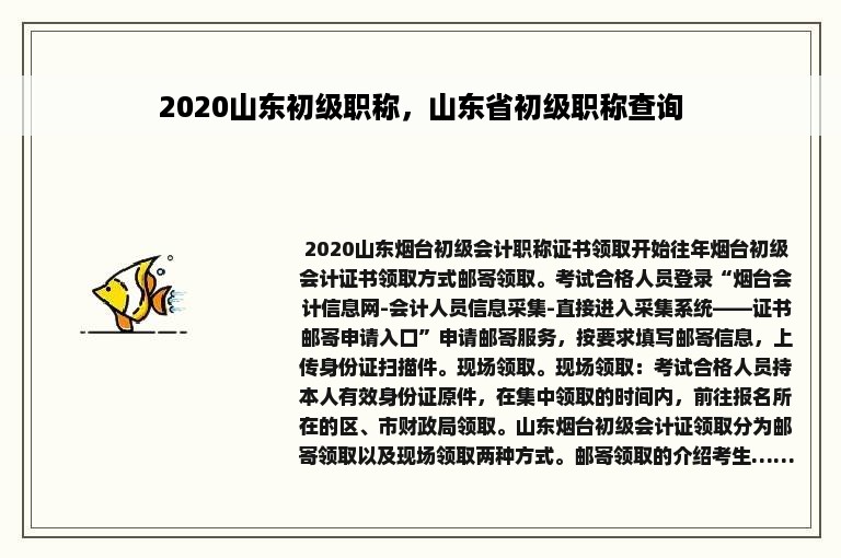 2020山东初级职称，山东省初级职称查询