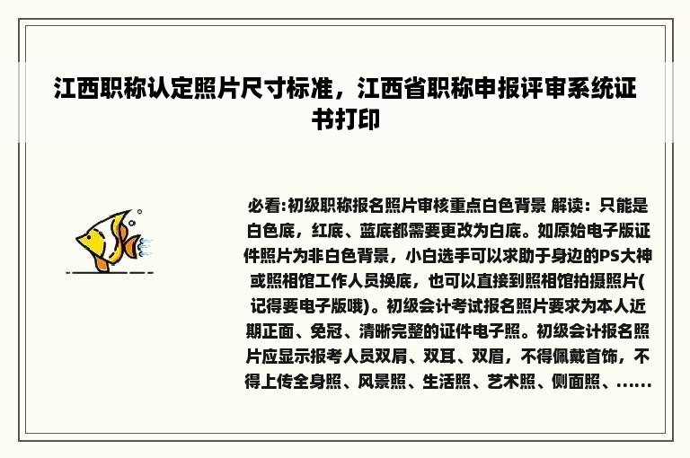 江西职称认定照片尺寸标准，江西省职称申报评审系统证书打印