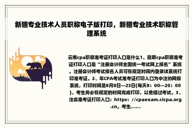 新疆专业技术人员职称电子版打印，新疆专业技术职称管理系统