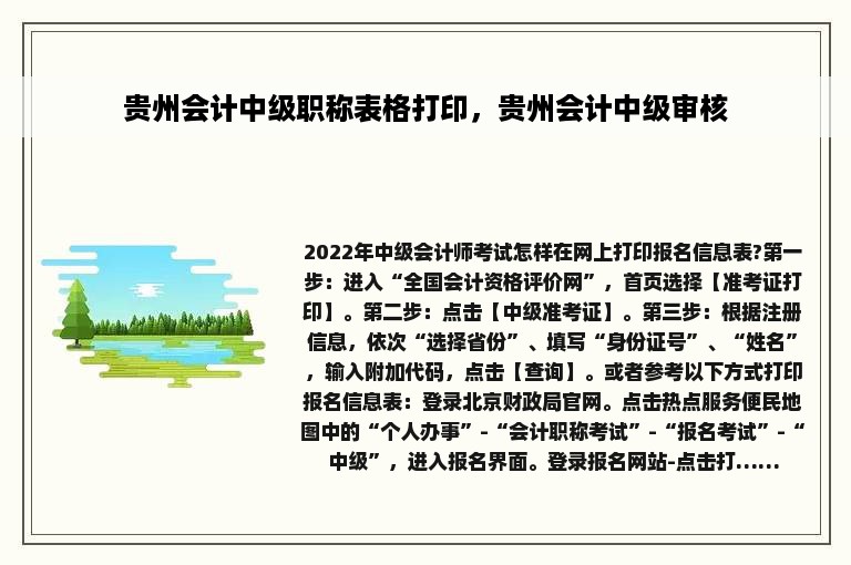 贵州会计中级职称表格打印，贵州会计中级审核