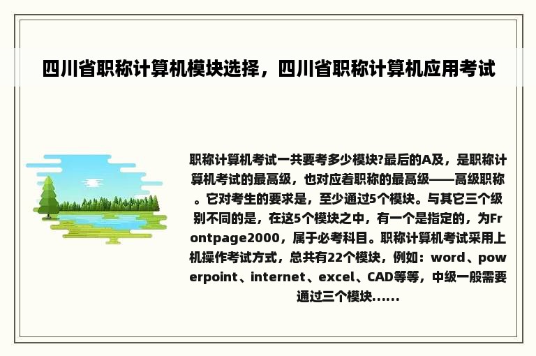 四川省职称计算机模块选择，四川省职称计算机应用考试