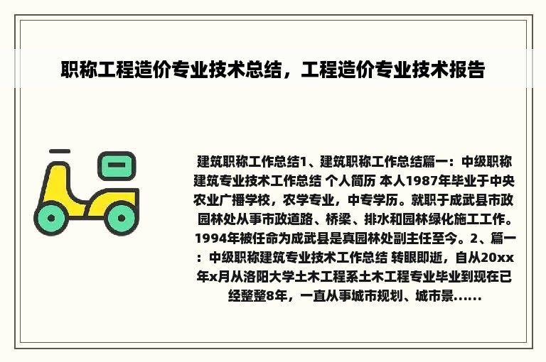 职称工程造价专业技术总结，工程造价专业技术报告