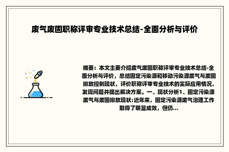 废气废固职称评审专业技术总结-全面分析与评价