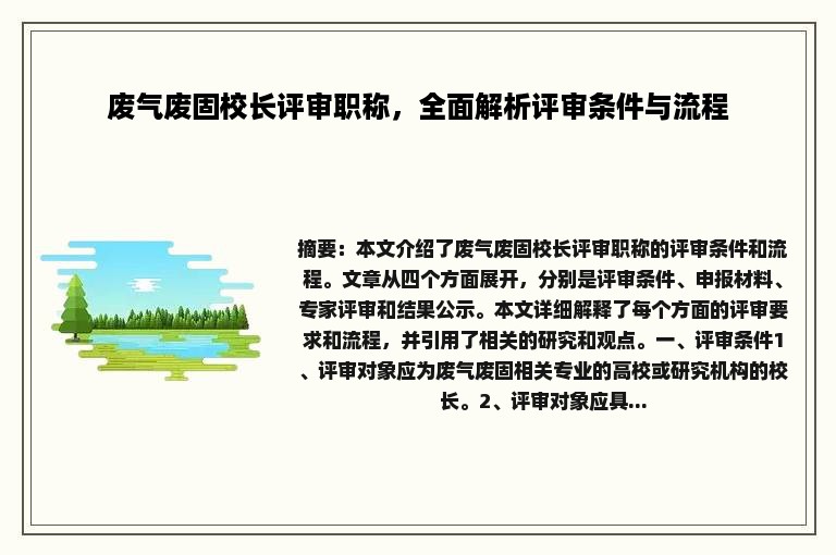 废气废固校长评审职称，全面解析评审条件与流程