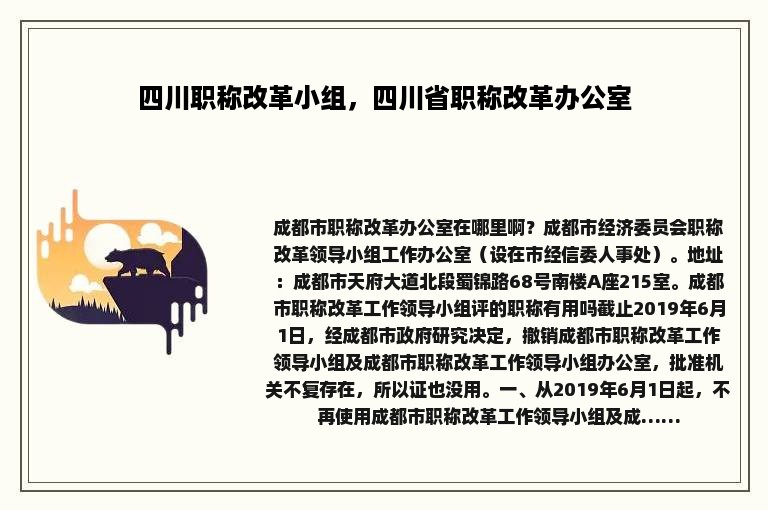 四川职称改革小组，四川省职称改革办公室