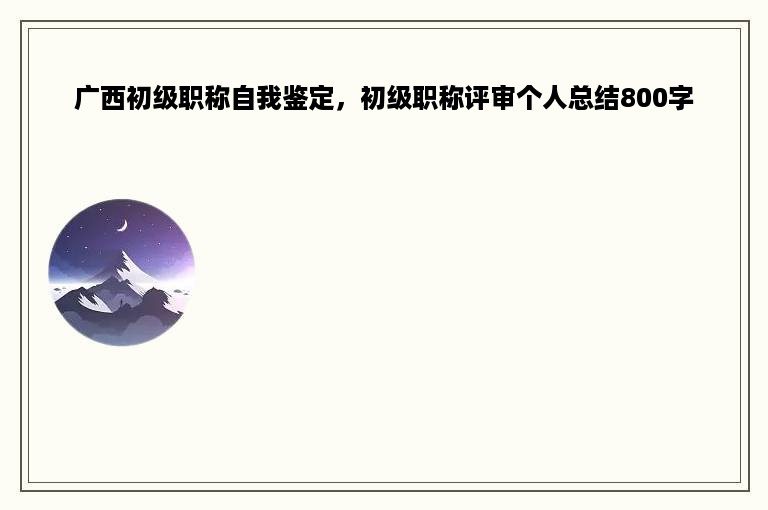 广西初级职称自我鉴定，初级职称评审个人总结800字