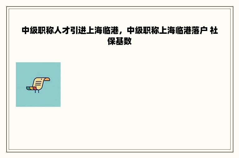 中级职称人才引进上海临港，中级职称上海临港落户 社保基数