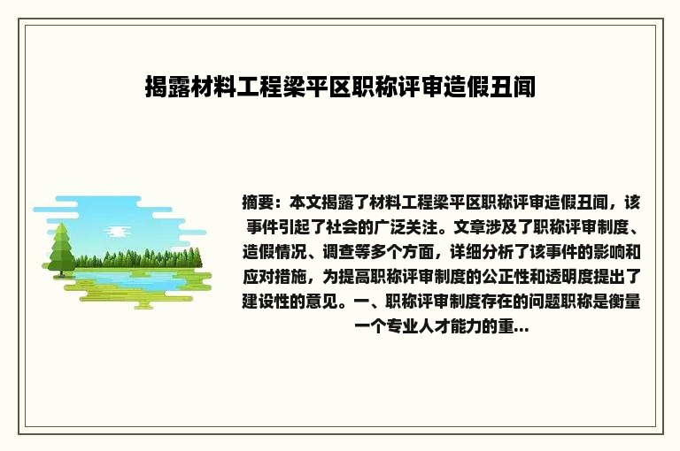 揭露材料工程梁平区职称评审造假丑闻