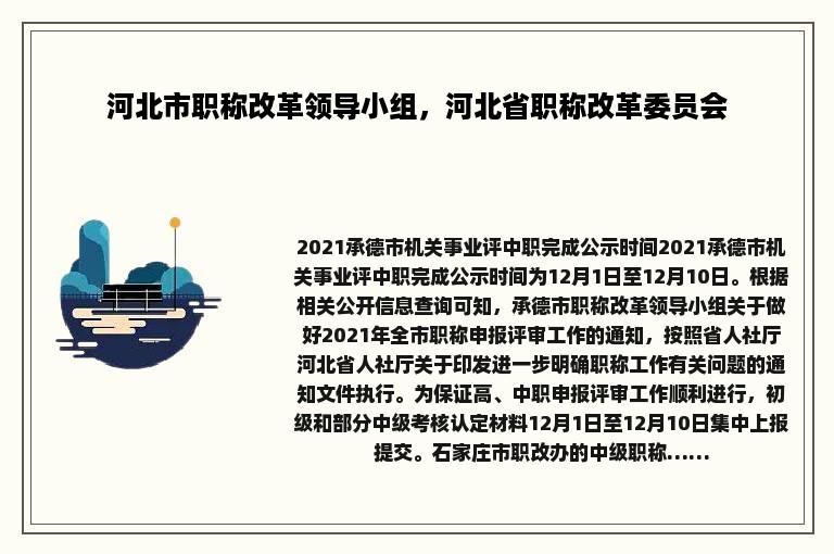 河北市职称改革领导小组，河北省职称改革委员会