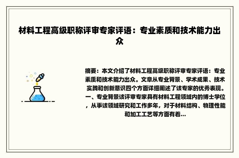 材料工程高级职称评审专家评语：专业素质和技术能力出众